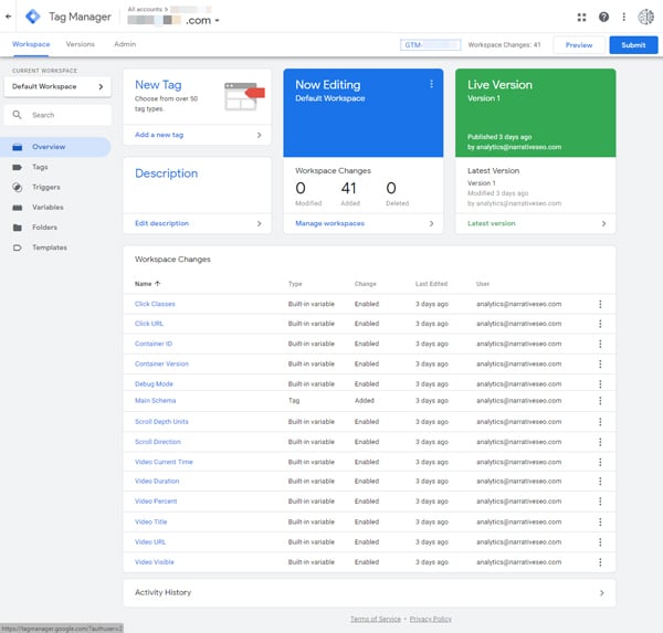 Google Tag Manager Home Screen